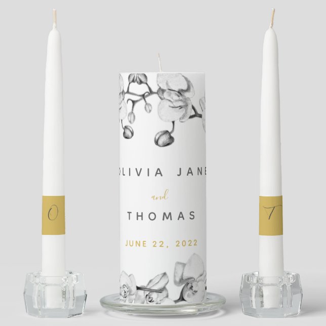 Elegant Stylish Modern Calligraphy Floral Wedding Unity Candle Set (Front)
