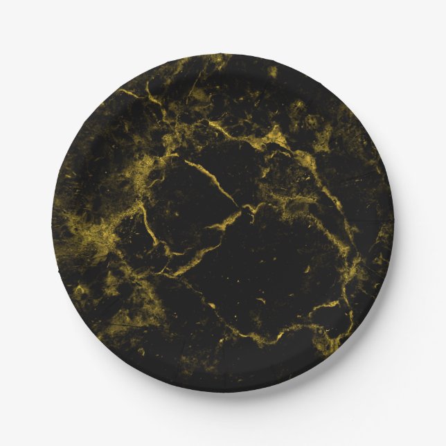 elegant stylish modern chic black and gold marble paper plates (Front)
