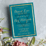 Elegant Stylish Modern Deep Cyan Gold Bar Mitzvah Invitation<br><div class="desc">This elegant, stylish, and modern deep cyan and faux gold Bar Mitzvah invitation is the perfect design for your son. This luxury gold and cyan green invitation is perfect for any classy and sophisticated young man and makes for a trendy and stylish party event. Customize this design with your own...</div>