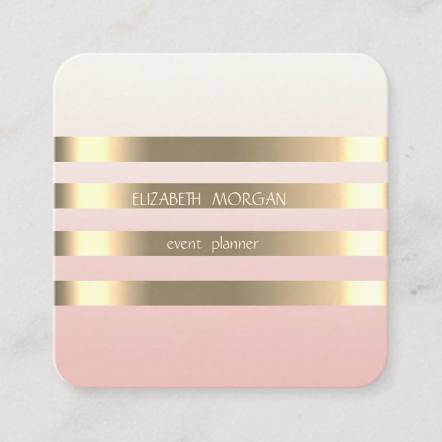 Elegant Stylish Modern  Faux Gold Striped,Black Square Business Card (Front)
