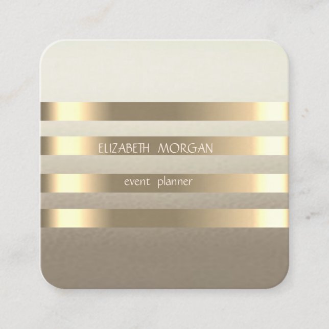 Elegant Stylish Modern  Faux Gold Striped Square Business Card (Front)