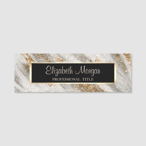 Elegant Stylish Modern FrameGold  Glitter Touch Name Tag