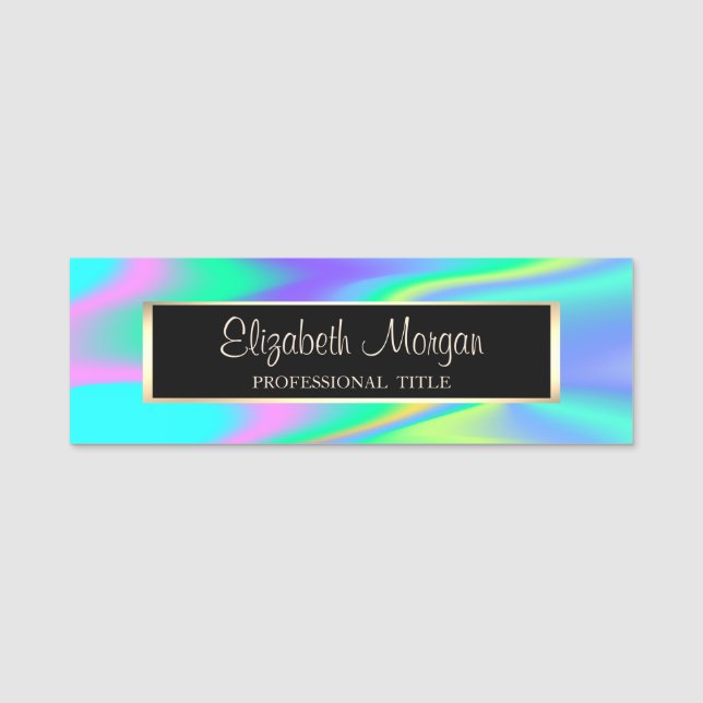 Elegant Stylish Modern, Frame,Holographic Name Tag (Front)