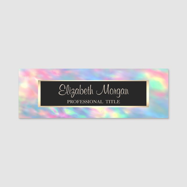 Elegant Stylish Modern, Frame,Holographic Opal Name Tag (Front)