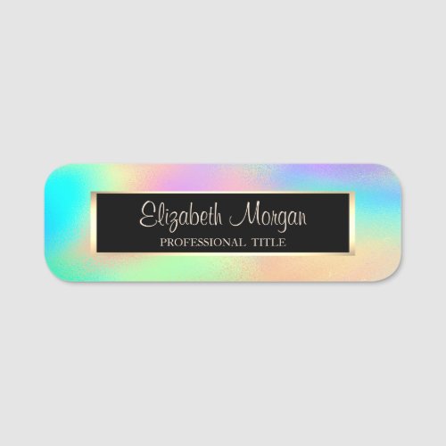 Elegant Stylish Modern Frame Rainbow Holographic Name Tag