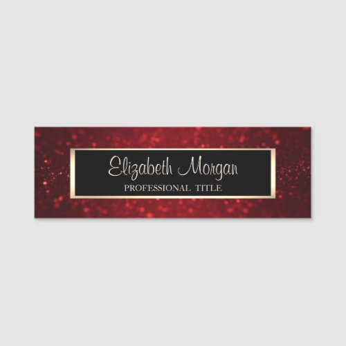Elegant Stylish Modern Frame Red Glitter Bokeh Name Tag