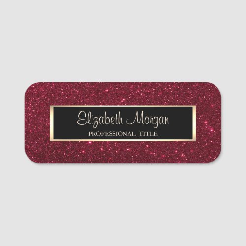 Elegant Stylish Modern Frame Red Glitter  Name Tag