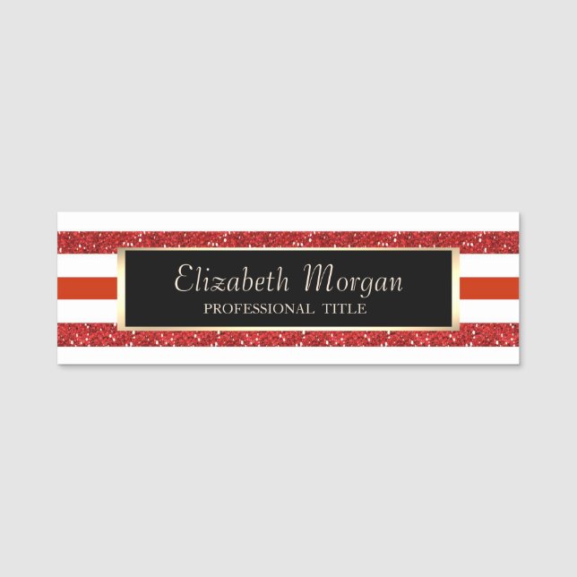 Elegant Stylish Modern, Frame,Red Stripes Name Tag (Front)