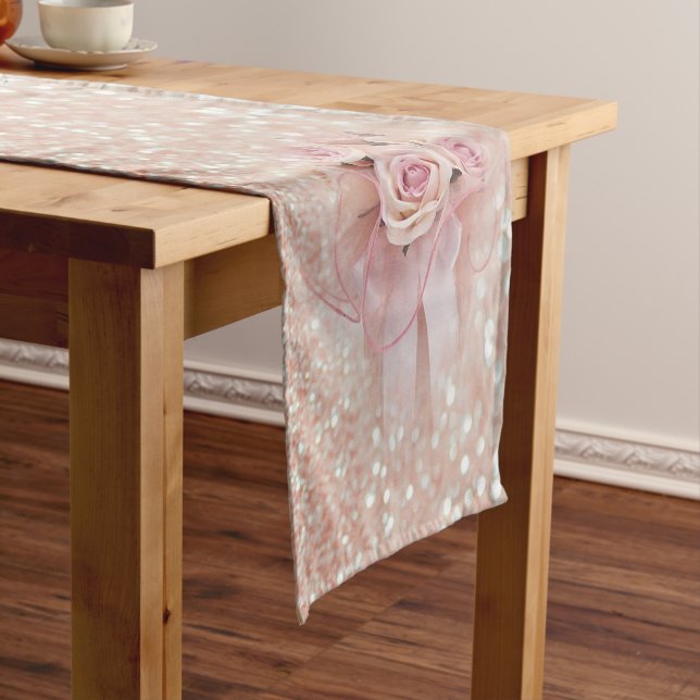 Elegant stylish Modern,Glittery, Roses Short Table Runner (In Situ)