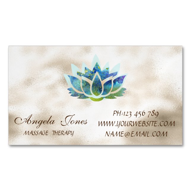 Elegant Stylish Modern Gold,Blue Lotus Flower  Business Card Magnet (Front)