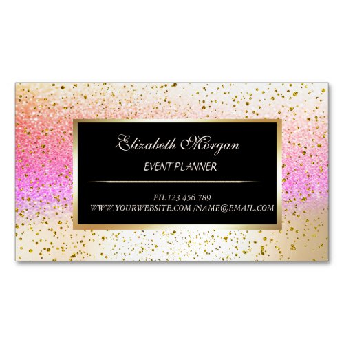 Elegant Stylish Modern Gold ConfettiBokeh Frame Business Card Magnet