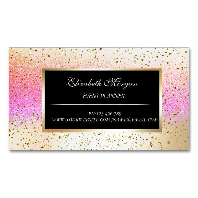 Elegant Stylish Modern Gold Confetti,Bokeh Frame Business Card Magnet (Front)