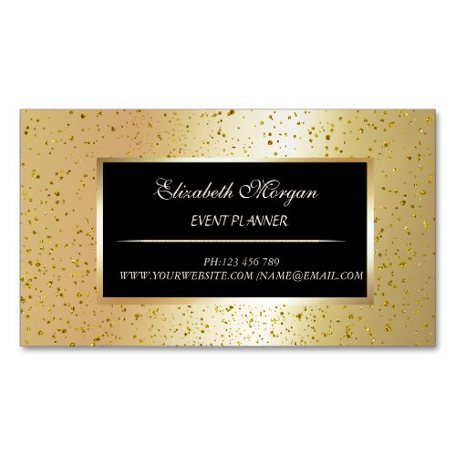 Elegant Stylish Modern Gold Confetti Frame Business Card Magnet