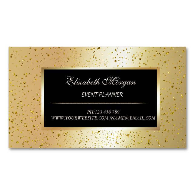 Elegant Stylish Modern Gold Confetti, Frame Business Card Magnet (Front)