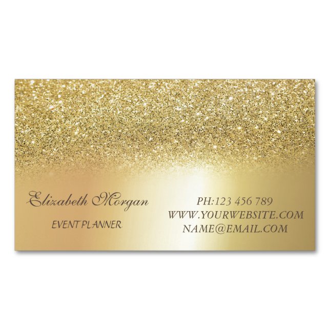Elegant Stylish Modern Gold Glitter Business Card Magnet (Front)