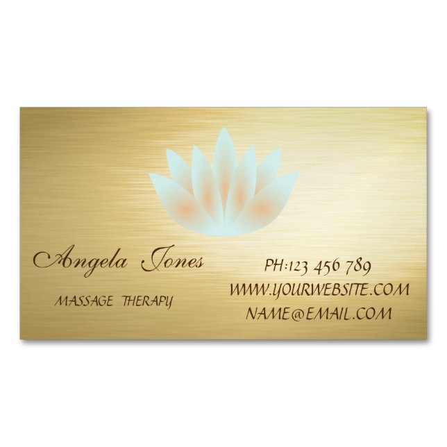 Elegant Stylish Modern Gold, Lotus Flower Business Card Magnet (Front)