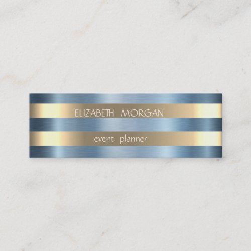 Elegant Stylish Modern Gold StripedBlue Metallic Mini Business Card