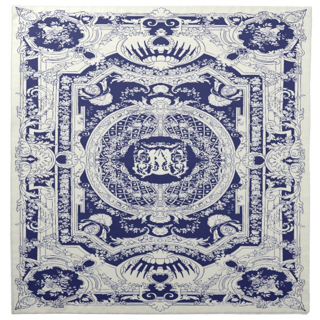 Elegant Stylish Modern Navy Blue Baroque Ornaments Cloth Napkin (Front)