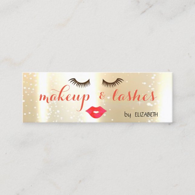 Elegant Stylish Modern Shinny  ,Lips,Lashes,Makeup Mini Business Card (Front)