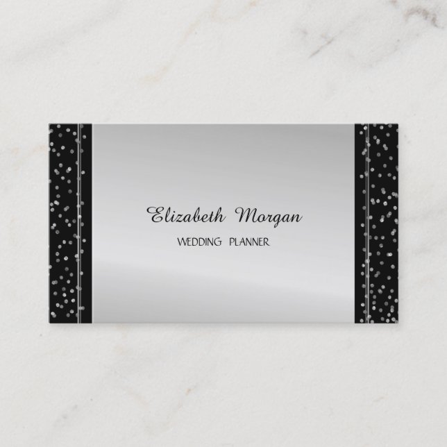 Elegant Stylish Modern Silver Confetti Business Card (Front)