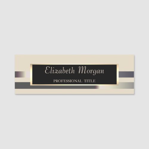 Elegant Stylish Modern StripedFrameGlitter Name Tag