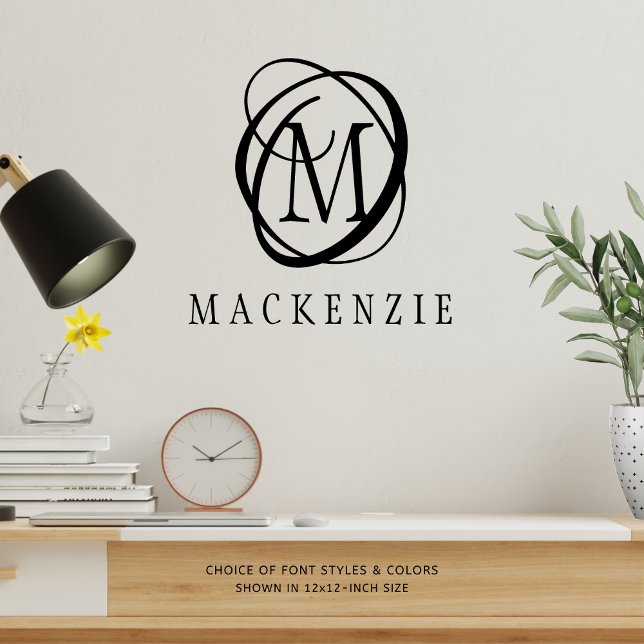 Elegant Stylish Monogram Name Black Wall Decal (Creator Uploaded)