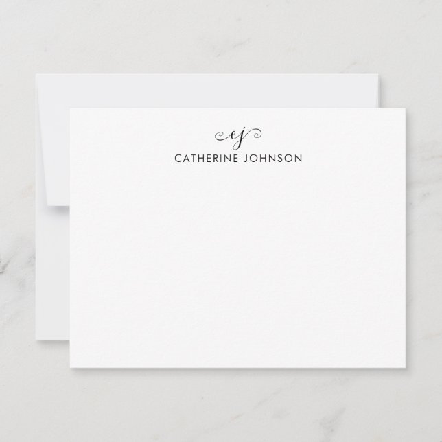 Elegant Stylish Monogram Script Black Personalized Note Card (Front)