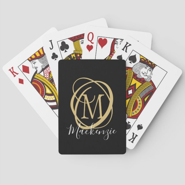 Elegant Stylish Monogram Script Name Black Poker Cards (Back)