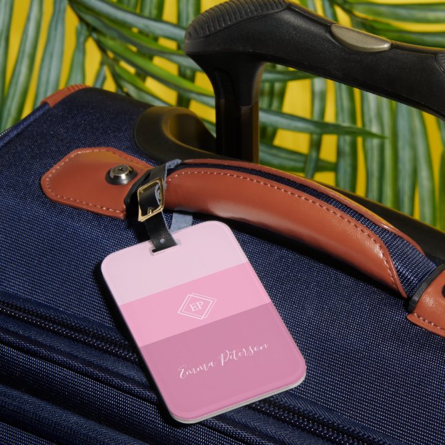 Elegant Stylish Monogram Script Name Pink Luggage Tag (Front Insitu 1)