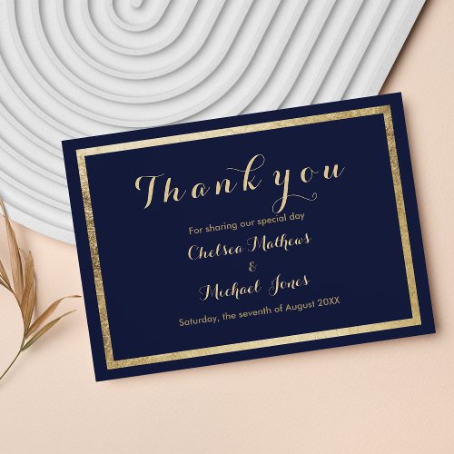 Elegant stylish navy blue faux gold Thank you