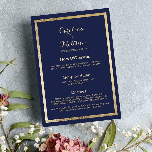 Elegant stylish navy blue faux gold Wedding Menu (Elegant stylish navy blue faux gold Wedding Menu)
