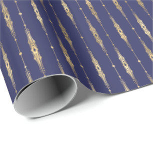 Elegant Stylish Navy Blue Gold Pattern Wrapping Paper