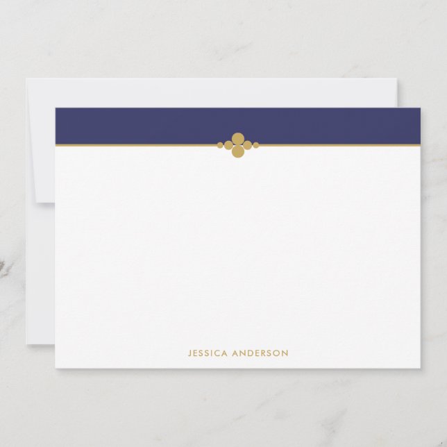 Elegant Stylish Navy Blue Gold Personalized Note Card (Front)
