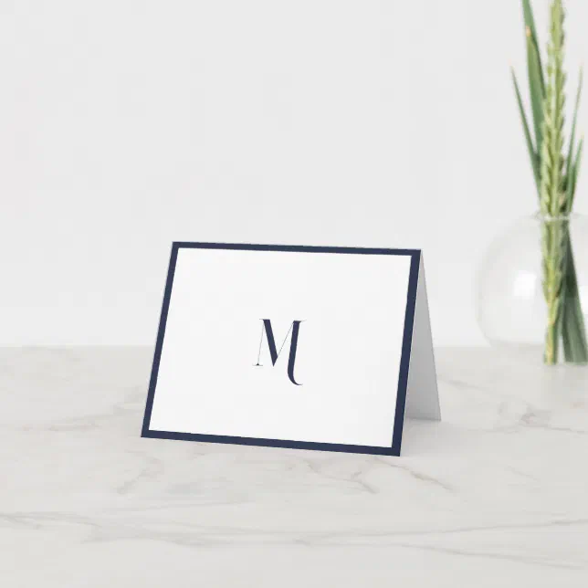 Elegant Stylish Navy Blue Monogram Initial Border Note Card | Zazzle