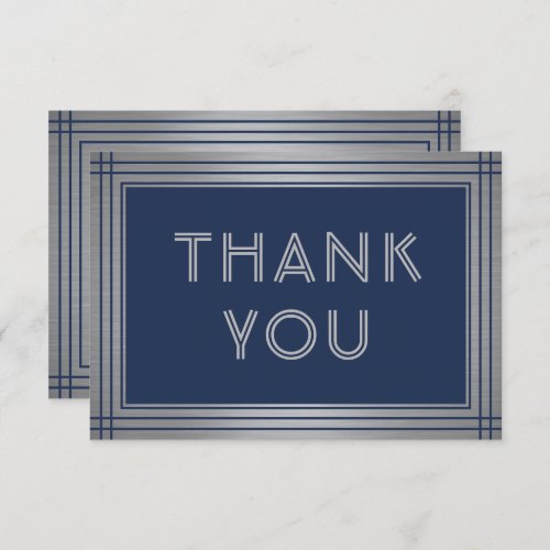 Elegant Stylish Navy Blue  Silver Classic Border Thank You Card