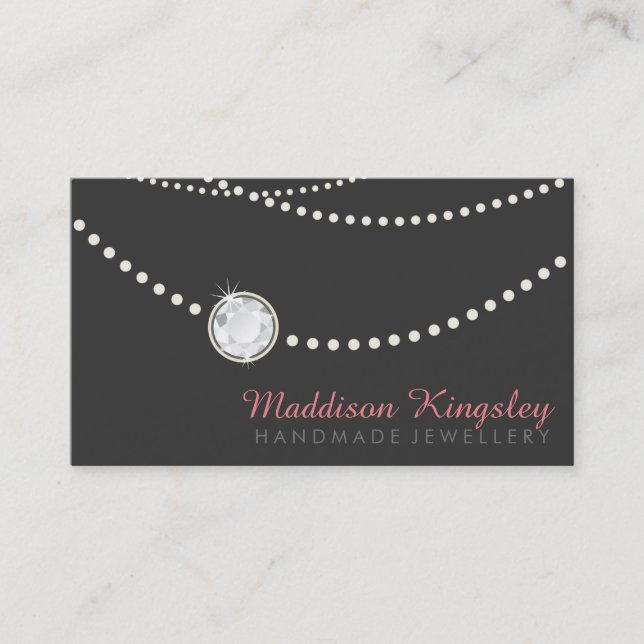 elegant stylish necklace solitaire gray coral business card (Front)