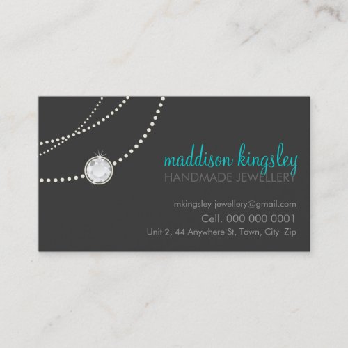 elegant stylish necklace solitaire grey aqua blue business card