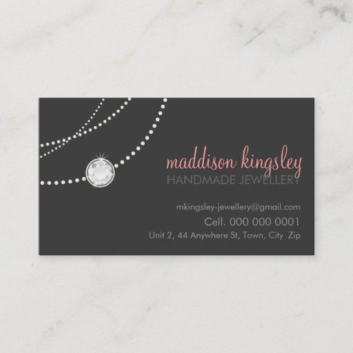 Customizable elegant stylish necklace solitaire grey coral pink business cards