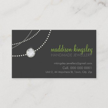 Elegant Stylish Necklace Solitaire Grey Lime Green Business Card by edgeplus at Zazzle