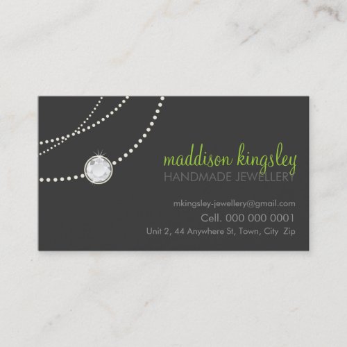 elegant stylish necklace solitaire grey lime green business card