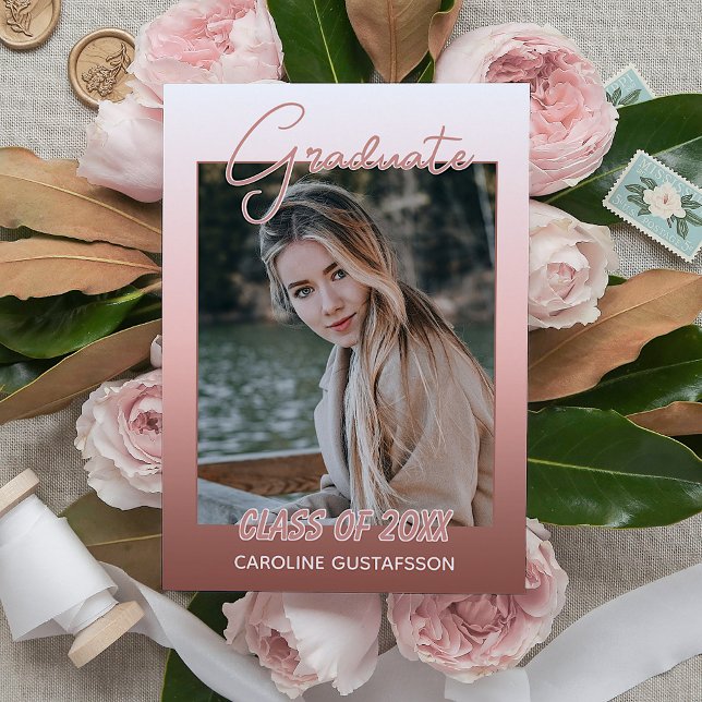 Elegant Stylish Ombre Coral Blush Pink Graduation Announcement (Creator Uploaded)