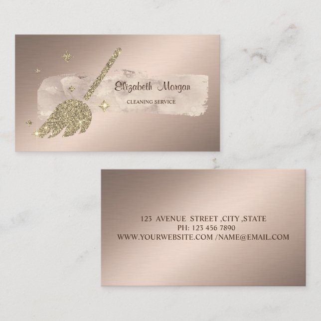 Elegant Stylish Paint Stroke Glitter Broom Business Card (Front/Back)