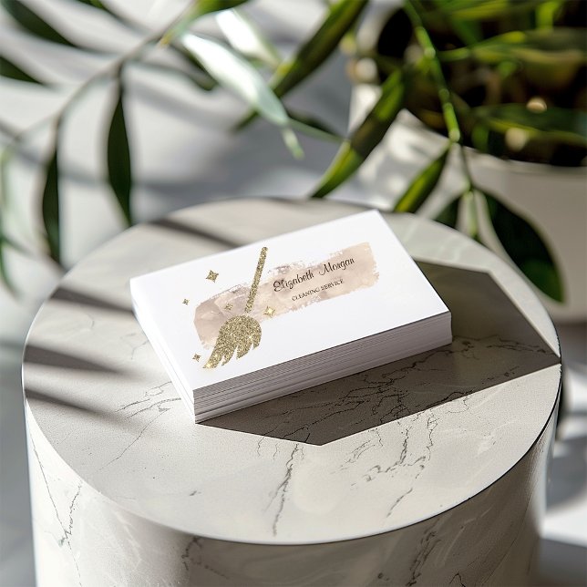 Elegant Stylish Paint Stroke Gold Glitter Broom Business Card (Creator Uploaded)