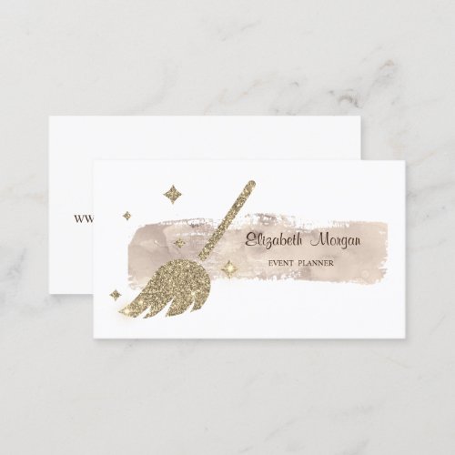Elegant Stylish Paint Stroke Gold Glitter Broom Business Card