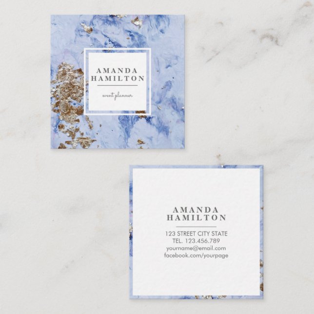 Elegant Stylish pale blue marble gold professional Square Business Card (Front/Back)