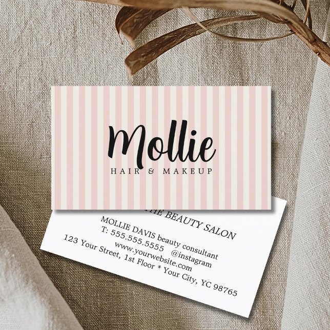 Elegant Stylish Pastel Stripes Beauty Salon Business Card (Creator Uploaded)