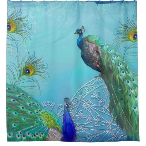 Elegant Stylish Peacocks n Feathers Shower Decor Shower Curtain