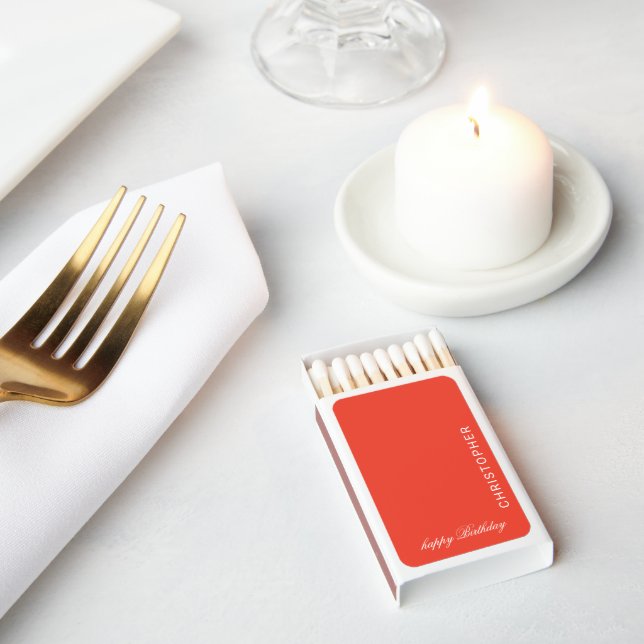 Elegant Stylish Personalized Name Bright Red Matchboxes (Insitu)