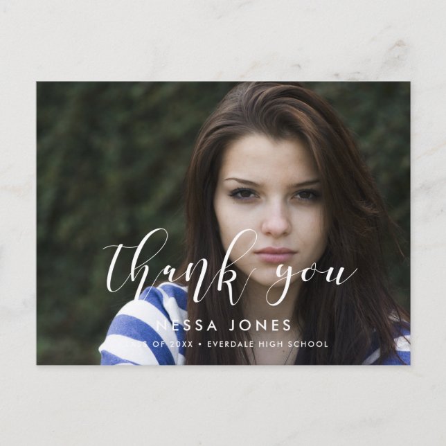 Elegant stylish Photo graduation Thank you Postcard (Front)