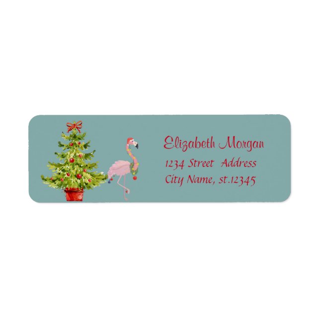 Elegant,Stylish Pine Tree,Flamingo With Santa Hat Label (Front)